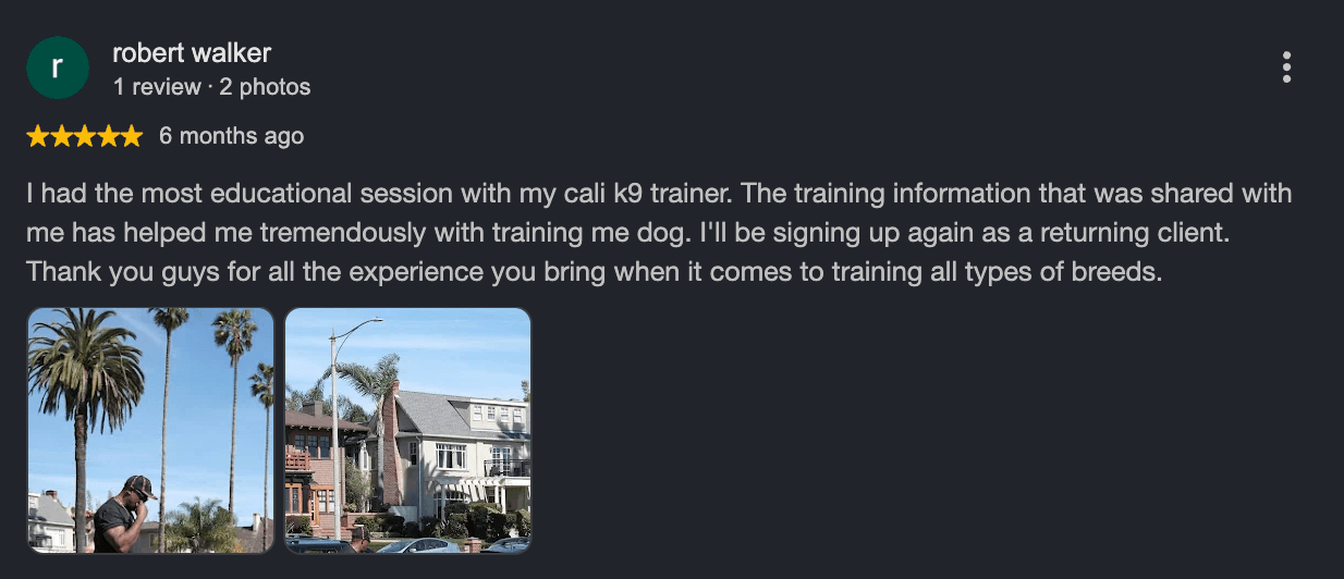 Five-star Google review from Robert Walker: the most educational session, signing up again as a returning client